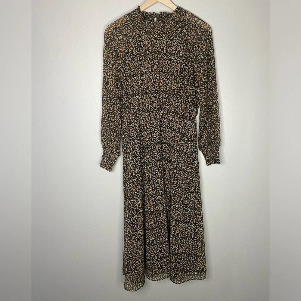 Madewell Resourced Georgette Smocked‎ Neck Midi Dress in Folktale Paisley medium